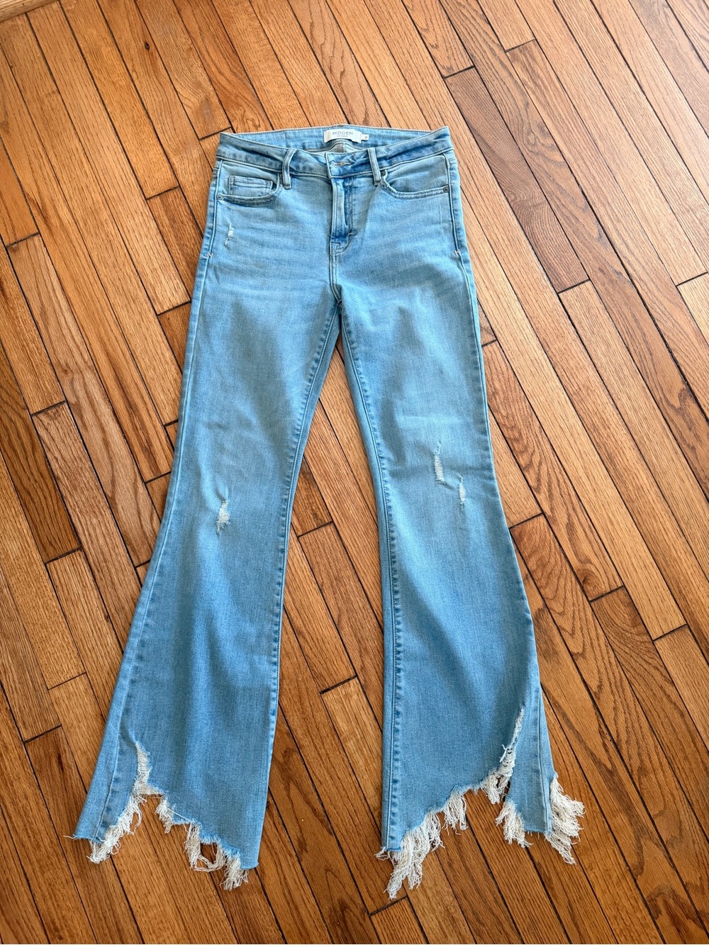 Hidden Light Blue Distressed Flare Jeans for Women